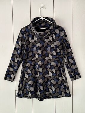 Komil Clothing Leaf Print Cowl Neck Tunic Top Sz M